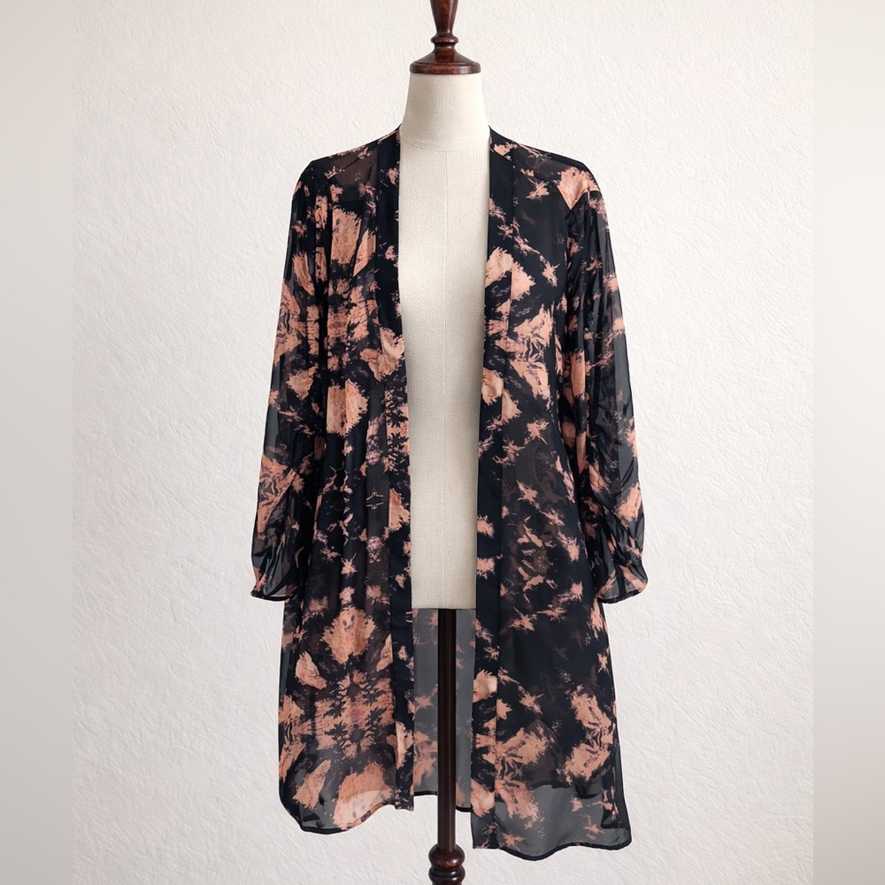 NC International Concepts Black & Peach Sheer Kimono Tunic